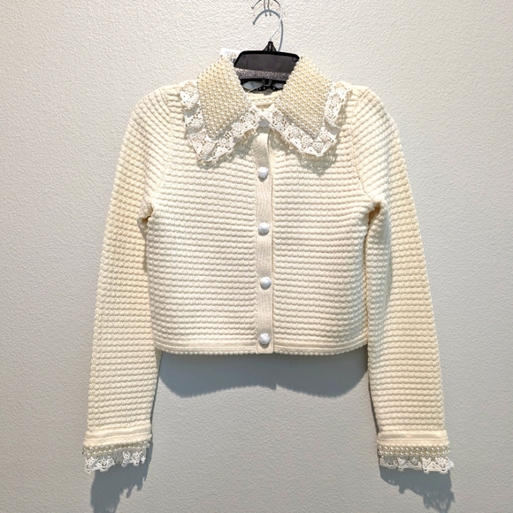 Alice + Olivia Noella Embellished Collared Cardigan - Picture 1 of 8